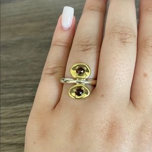 Gold and Silver Ring with Brown Stones